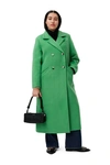 Ganni Solid Color Woolen Coat In Kelly Green