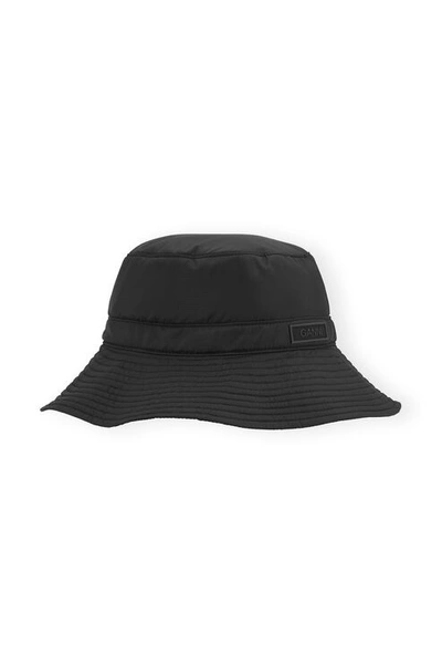 Ganni Recycled Tech Fabric Bucket Hat In Black