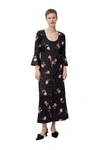Ganni Floral-print Crinkled Midi Dress In Black