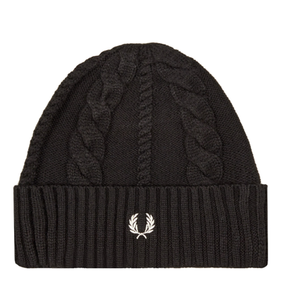 Fred Perry Cable Knit Beanie In Black
