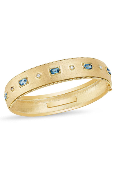 Tanya Farah Modern Etruscan Blue Sapphire & Diamond Bezel Bangle In Gold