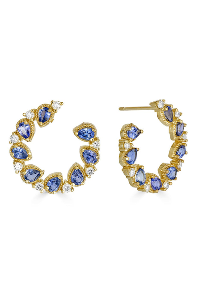 Tanya Farah Jasmine Bloom Ceylon Sapphire & Diamond Bypass Hoop Earrings In Gold
