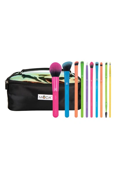 Moda Full Face Train 11-piece Makeup Brush Set In Neon Multi