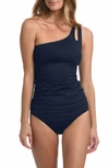 La Blanca Island Goddess Ruched One-shoulder Tankini Top In Indigo