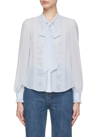 Self-portrait Self Tie Neck Lace Panel Long Sleeve Chiffon Blouse In Blue