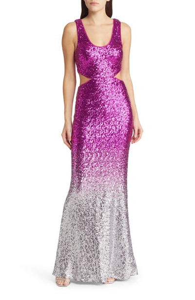 Lulus Astonishing Ombré Sequin Cutout Mermaid Gown In Pink And Silver Ombre