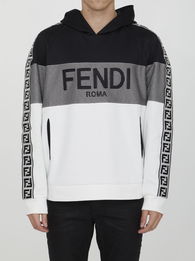 Fendi Panelled Logo-embossed Hoodie In Black