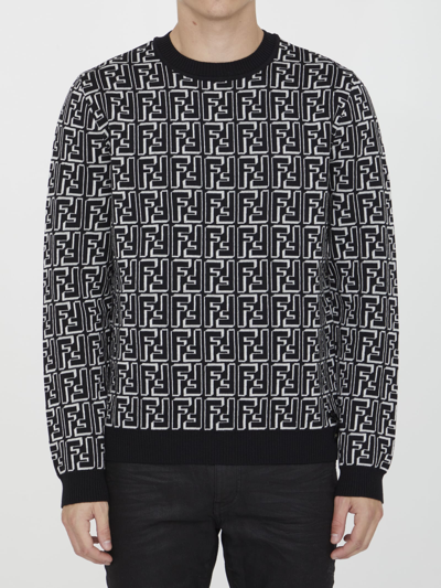 Fendi Ff Wool Sweater In Black,grey