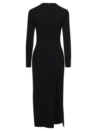 Versace Corset Detail Long Sleeve Jersey Midi Dress In Nero