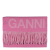 Ganni Wool Mix Fringed Scarf In Pink
