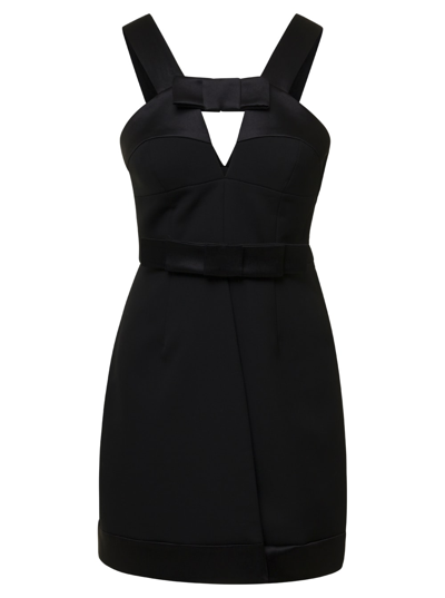 Jil Sander Bow-detailed Cutout Satin-trimmed Wool Mini Dress In Black