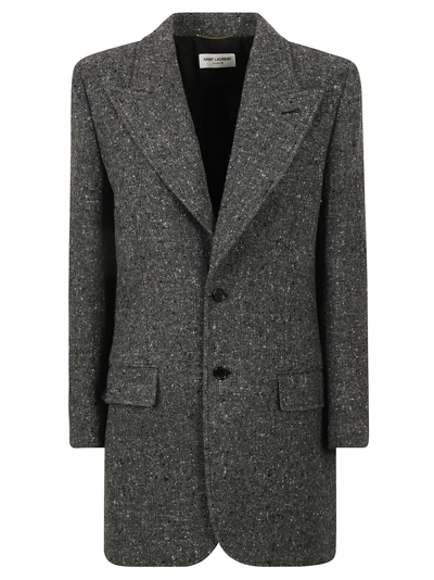 Saint Laurent Tweed Single-breasted Jacket In Grey China