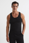 Reiss Black Textured Crew Neck Ribbed Vest In Black