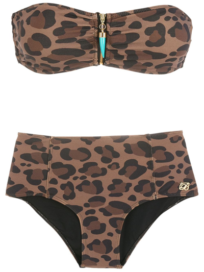 Brigitte Leopard-print Bandeau Bikini Set In Black