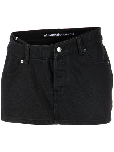 Alexander Wang Asymmetrical-waist Denim Miniskirt In Black