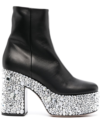 Haus Of Honey Croco Crystal 120mm Ankle Boots In Black
