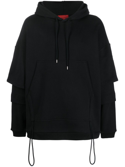A Better Mistake Layered-sleeve Graphic-print Hoodie In Black
