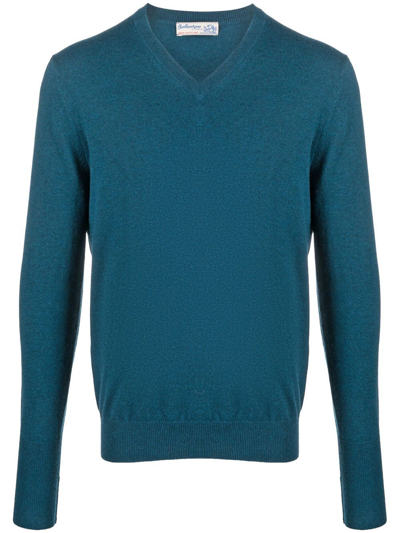 Ballantyne Ribbed-knit V-neck Sweater In Blue