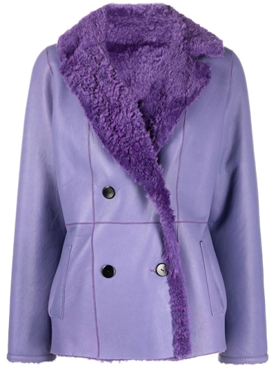 V:pm Atelier Double-breasted Shearling Jacket In Purple