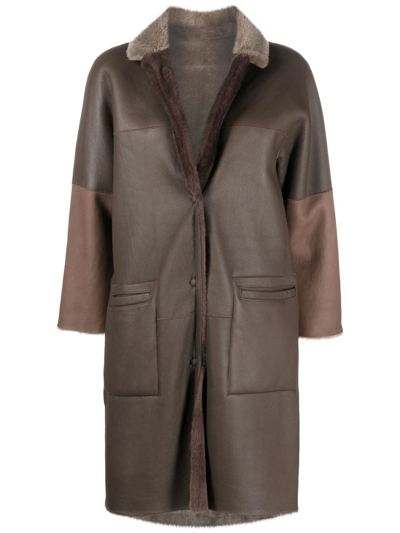 V:pm Atelier Reversible Shearling Coat In Brown