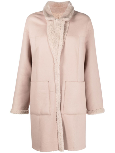 V:pm Atelier Single-breasted Shearling Coat In Pink
