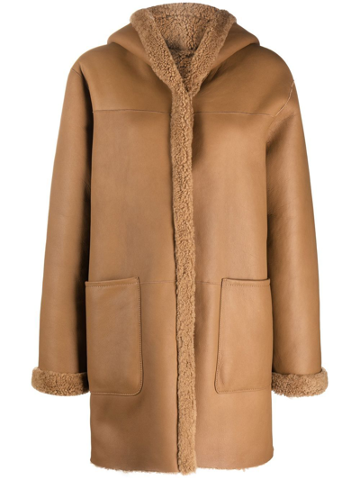 V:pm Atelier Single-breasted Shearling Coat In Brown