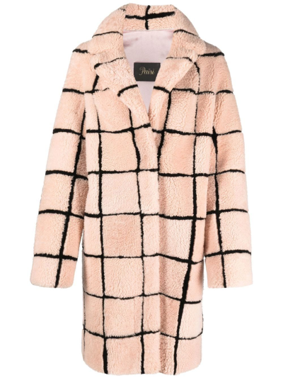 V:pm Atelier Check-print Shearling Coat In Pink