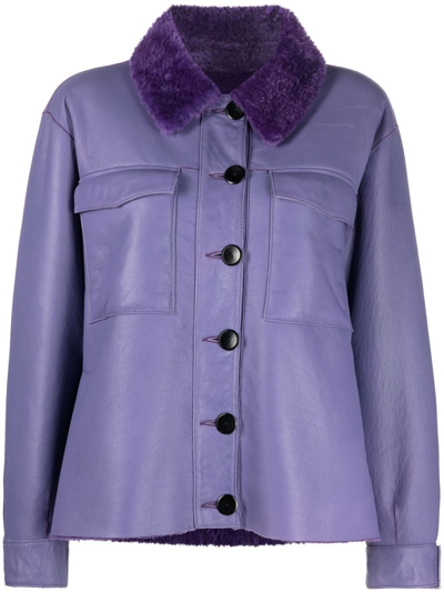 V:pm Atelier Single-breasted Shearling Jacket In Purple