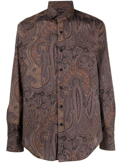 Dell'oglio Paisley-print Long-sleeve Shirt In Brown