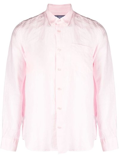 Vilebrequin Caroubis Solid Shirt In Linen In Pink