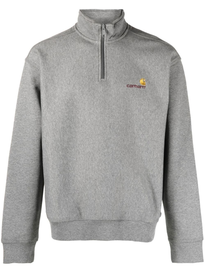 Carhartt American Script Half-zip Sweater In Grey