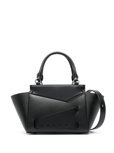 Maison Margiela Snatched Asymmetric Leather Tote Bag In Black