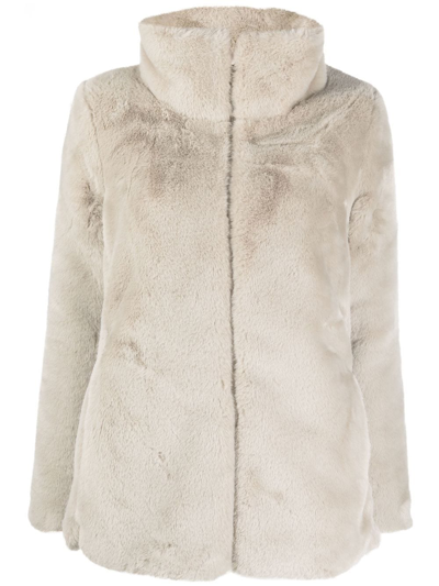 Save The Duck Reversible Padded Faux-fur Zipped Coat In Neutrals