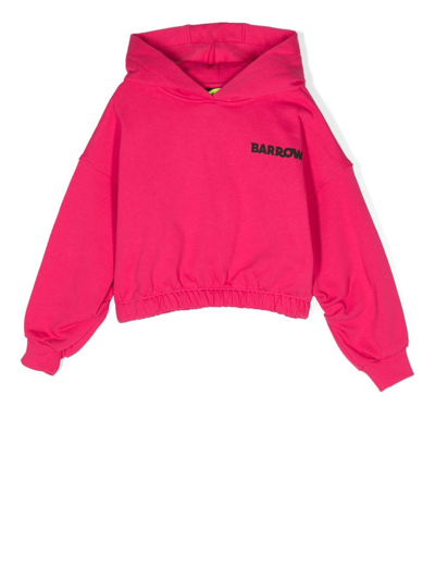 Barrow Kids' Smiley-print Cotton Hoodie In Fuchsia