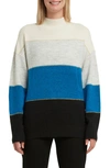 Halston Stripe Mock Neck Sweater In Mykonos Blue Combo