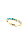Effy 14k Yellow Gold Diamond Turquoise Ring In Blue