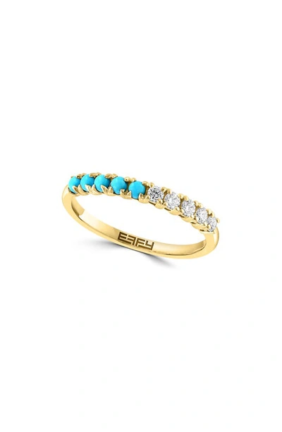 Effy 14k Yellow Gold Diamond Turquoise Ring In Blue