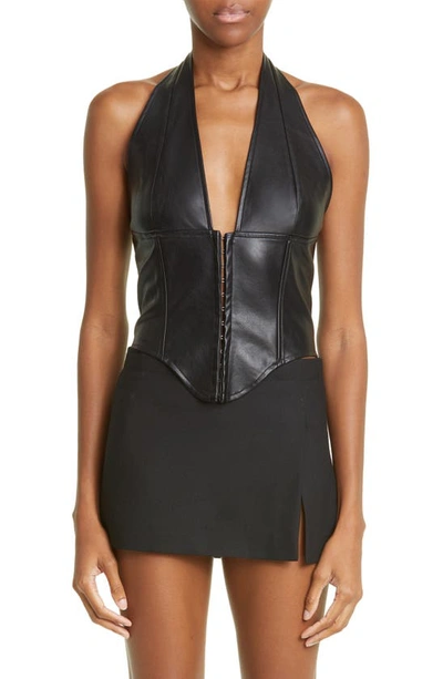 Miaou Mara Faux Leather Corset Top In Black