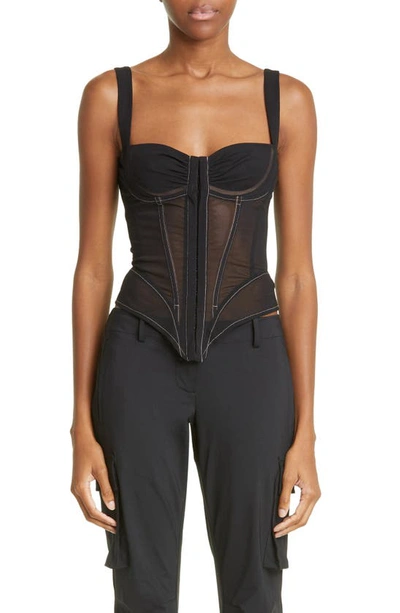 Miaou Deville Power Mesh Corset Top In Black