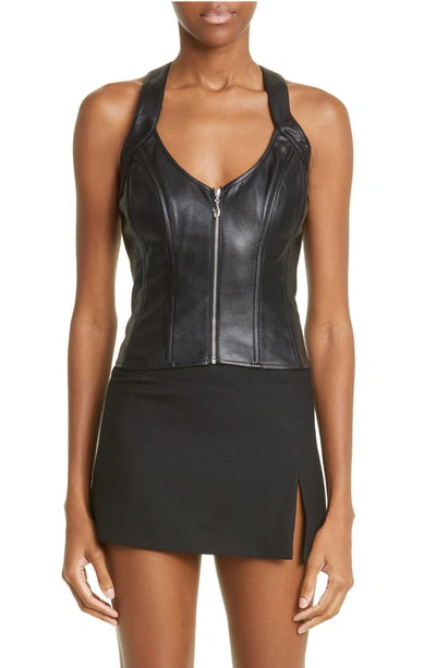 Miaou Valda Faux Leather Corset Top In Black