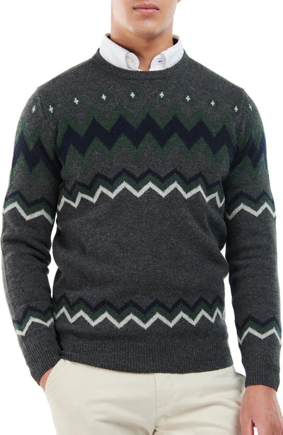 Barbour Regis Fair Isle Crewneck Sweater In Charcoal