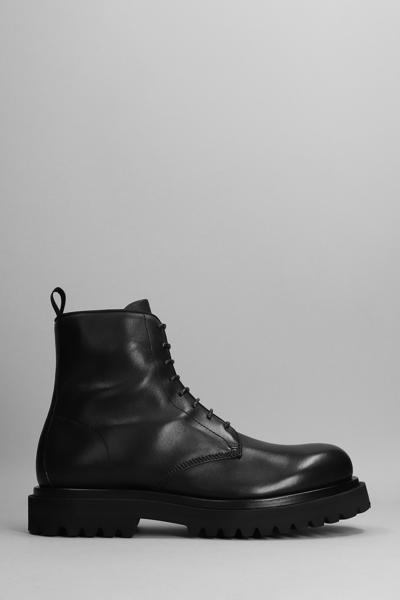 Officine Creative Combat Boots In Black Leather