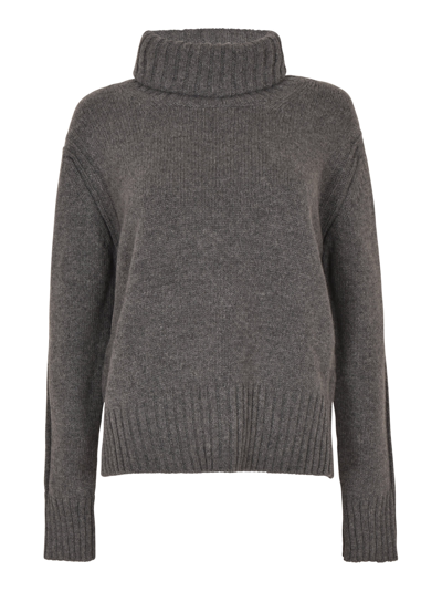 And-daughter Rib Trim Turtleneck Knit Pullover In Grey