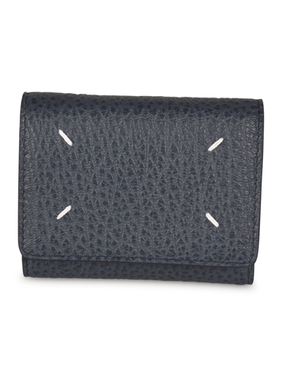 Maison Margiela Logo Embroidered Snap Button Wallet In Blue Jeans