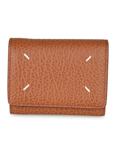 Maison Margiela Logo Embroidered Snap Button Wallet In Leather