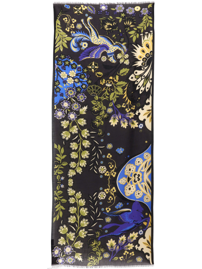 Etro Printed Wool And Silk Scarf In Black