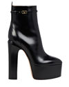 Valentino Tan-go 155 Leather Platform Ankle Boots In Black