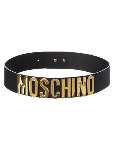 Moschino Logo Lettering Leather Belt In Black