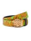 Versace Men's Reversible Barocco Print Leather Belt In Lime Black  Gold