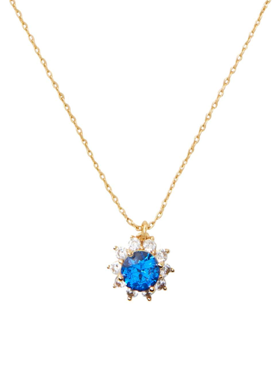 Kate Spade Gold-tone Cubic Zirconia Halo Pendant Necklace, 16" + 3" Extender In Sapphire